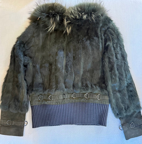 Olive Green Fur Trim Cropped Jacket with D-Ring Details Outerwear
