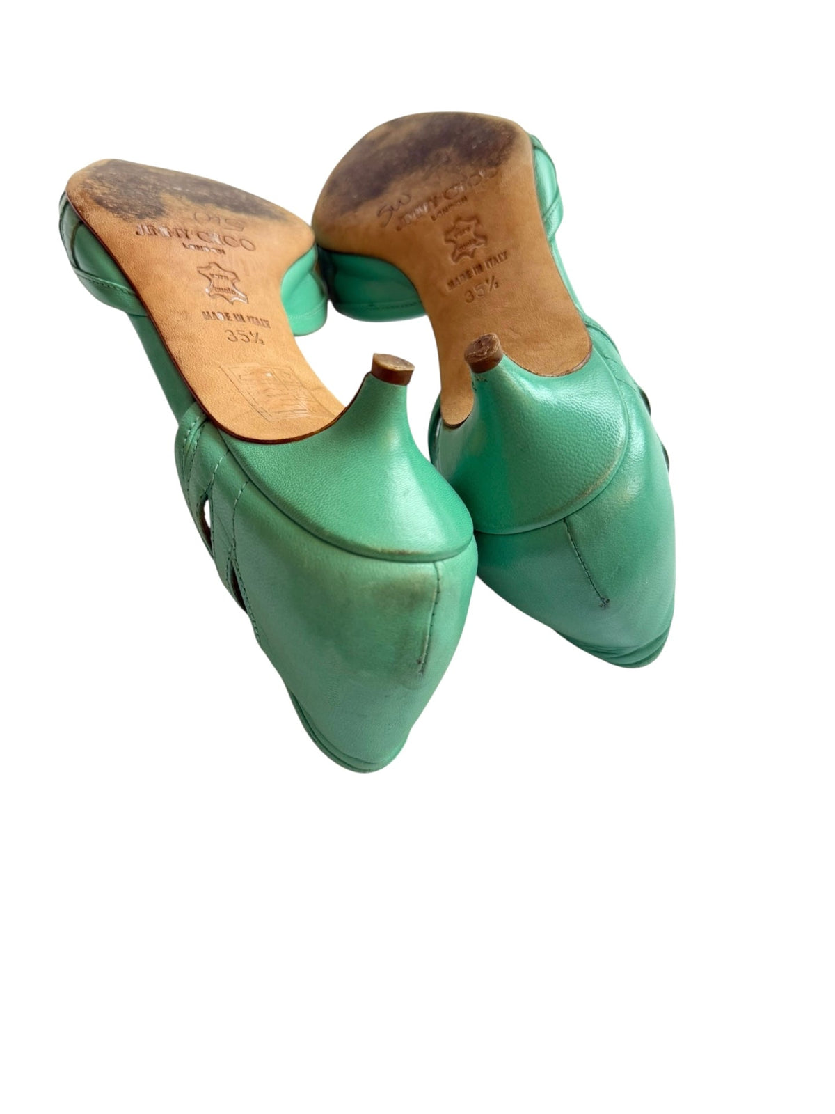 Jimmy Choo teal leather cutout kitten heels (35.5)