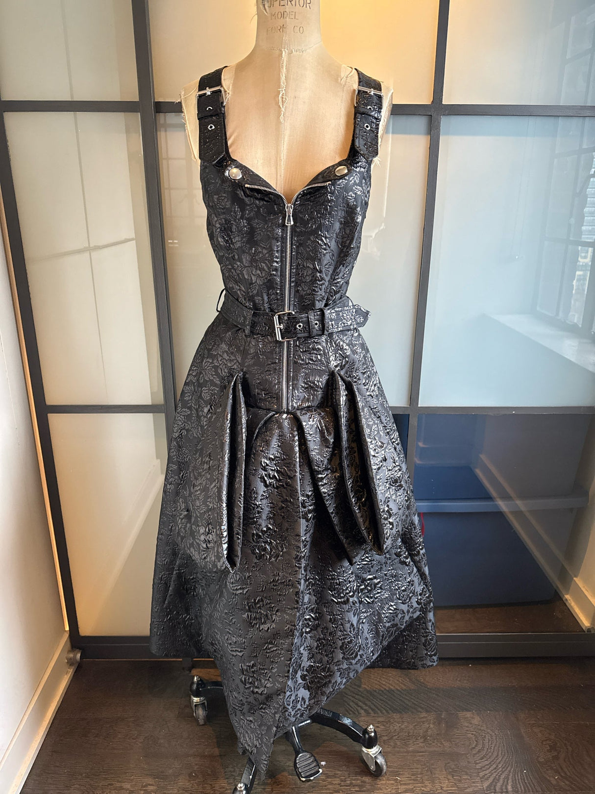 Moschino Size 6 Black Moto Silver Snaps Dress