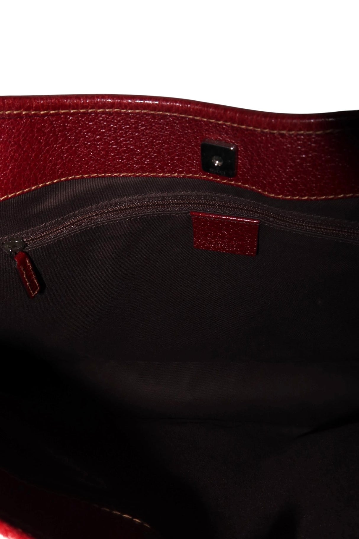 Gucci monogram shoulder bag with burgundy leather detail
