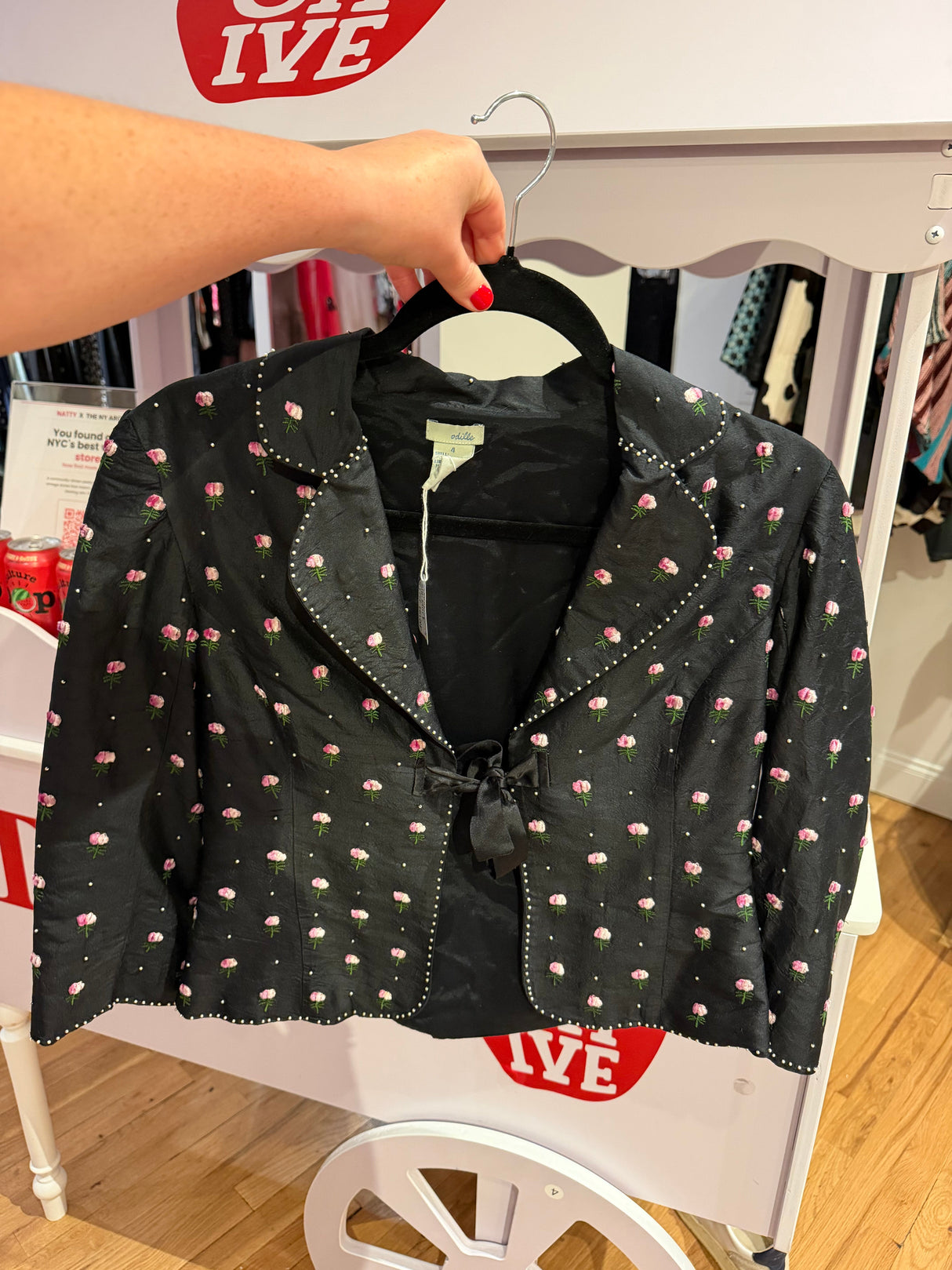 Odille 100% silk black and rose blazer / sku TUV #17