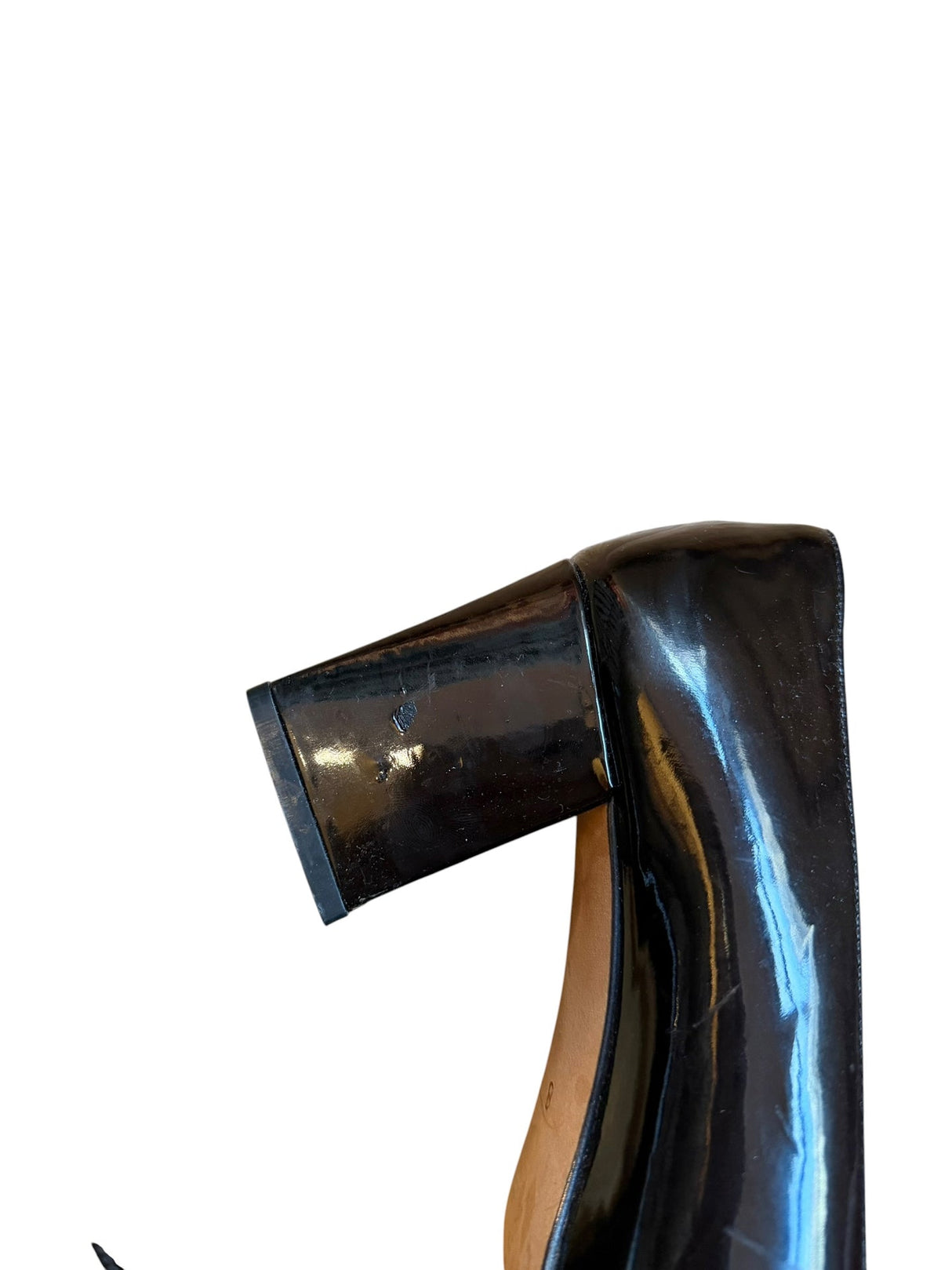 Escada black patent leather heels with white and pink trim detail (8B)
