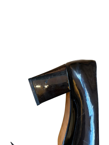 Escada black patent leather heels with white and pink trim detail (8B)