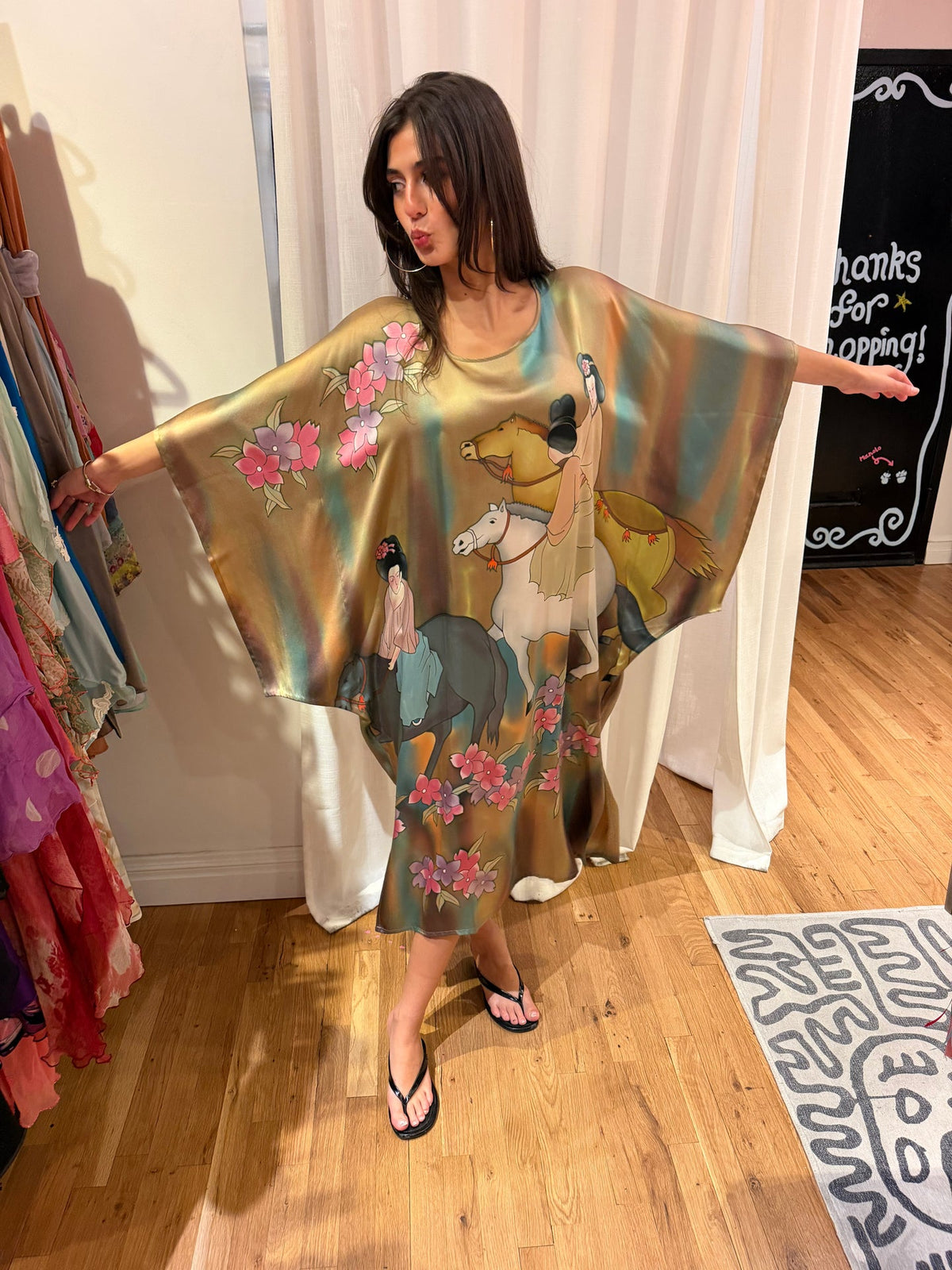100% silk printed kaftan - sku tuv #22345