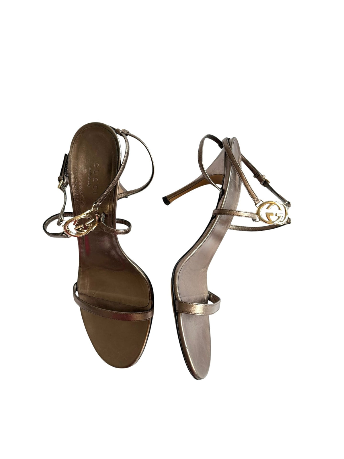 Gucci Tom Ford GG metallic grey ankle strap heels (9)