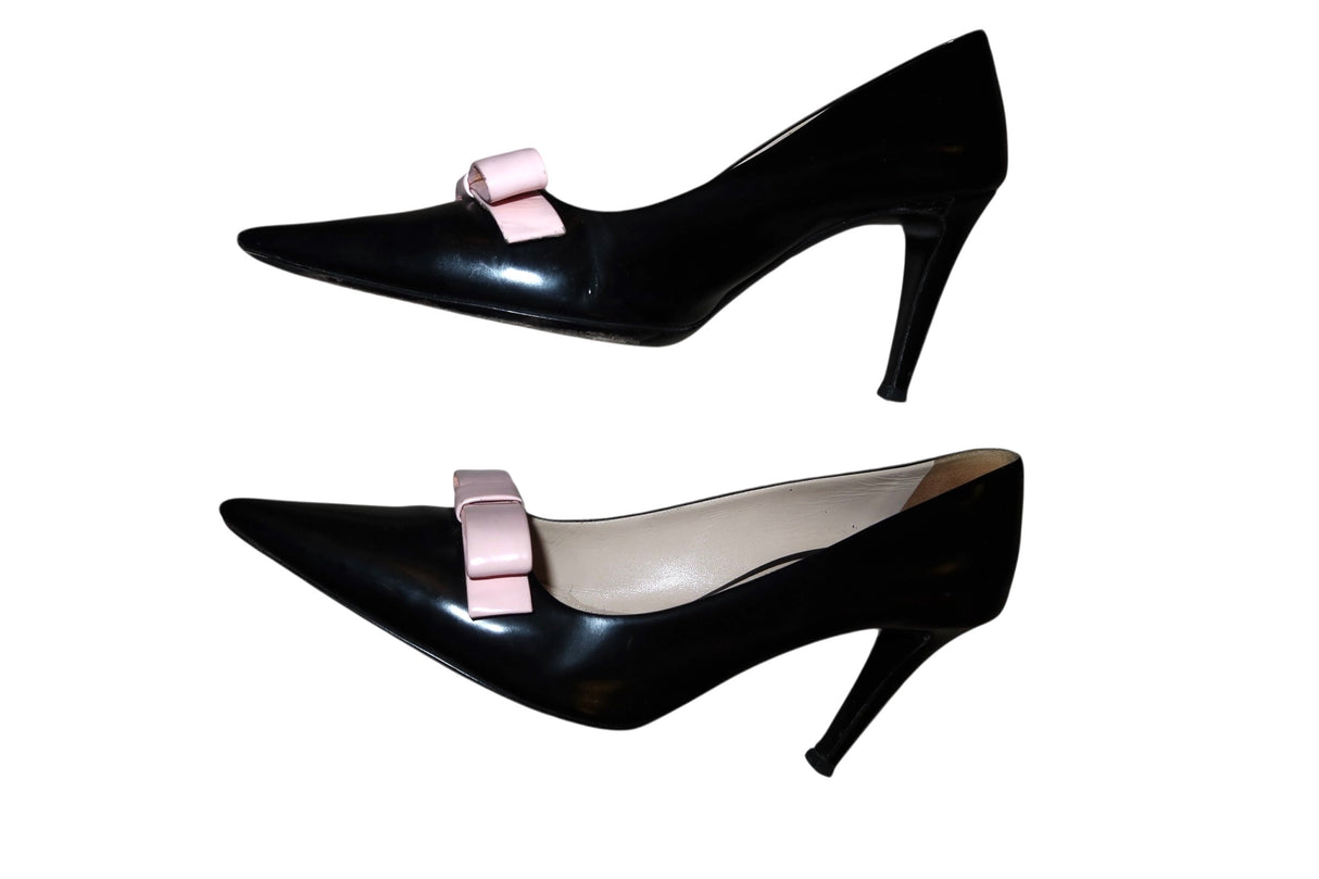 Prada black pump heels with baby pink bows (40)