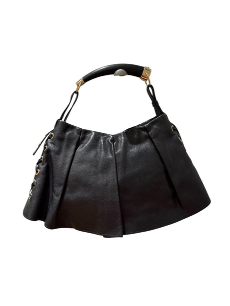 Yves Saint Laurent black leather corset Shangrila Mombasa bag with horn handle