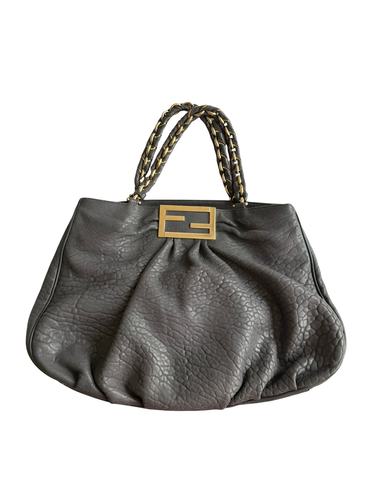 Fendi grey pebbled leather Mia tote bag