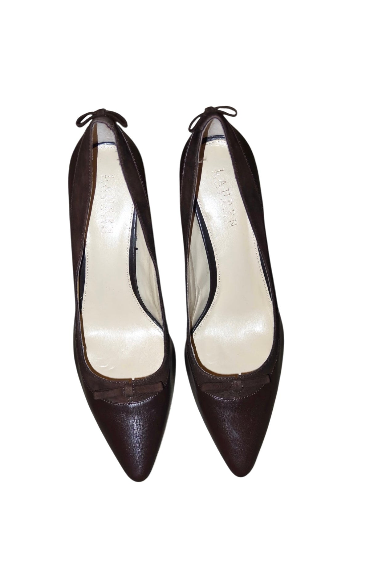 Ralph Lauren brown leather pumps with suede bow details (9.5)