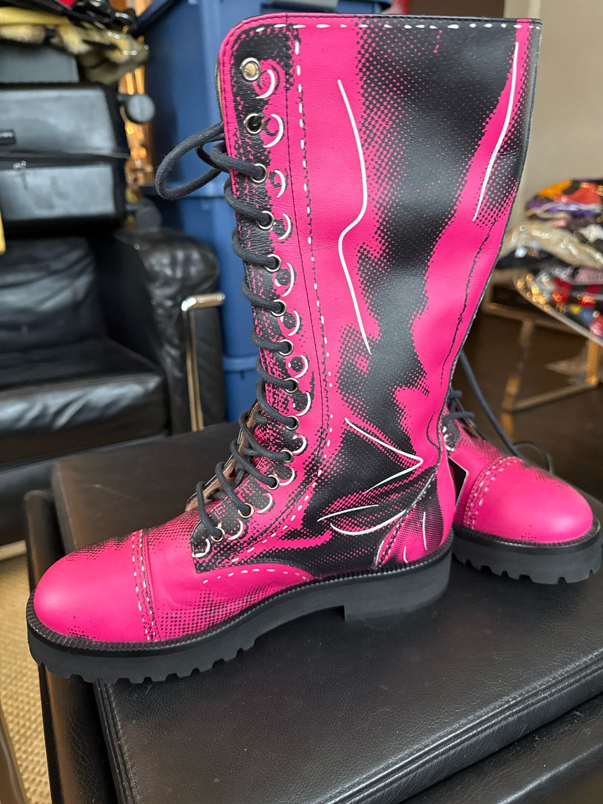 Moschino 38 Pink & Black Leather Boots