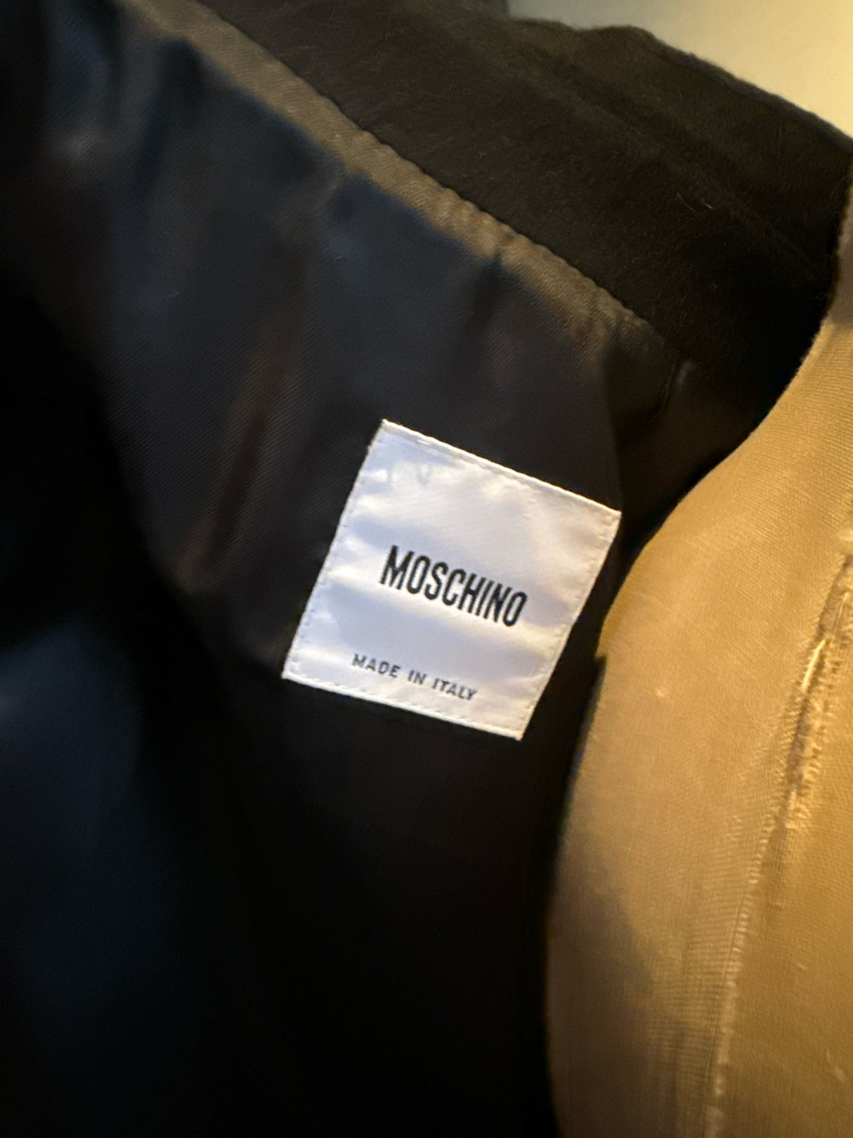 Moschino Black Wool Taffeta Ruffle Pea Coat