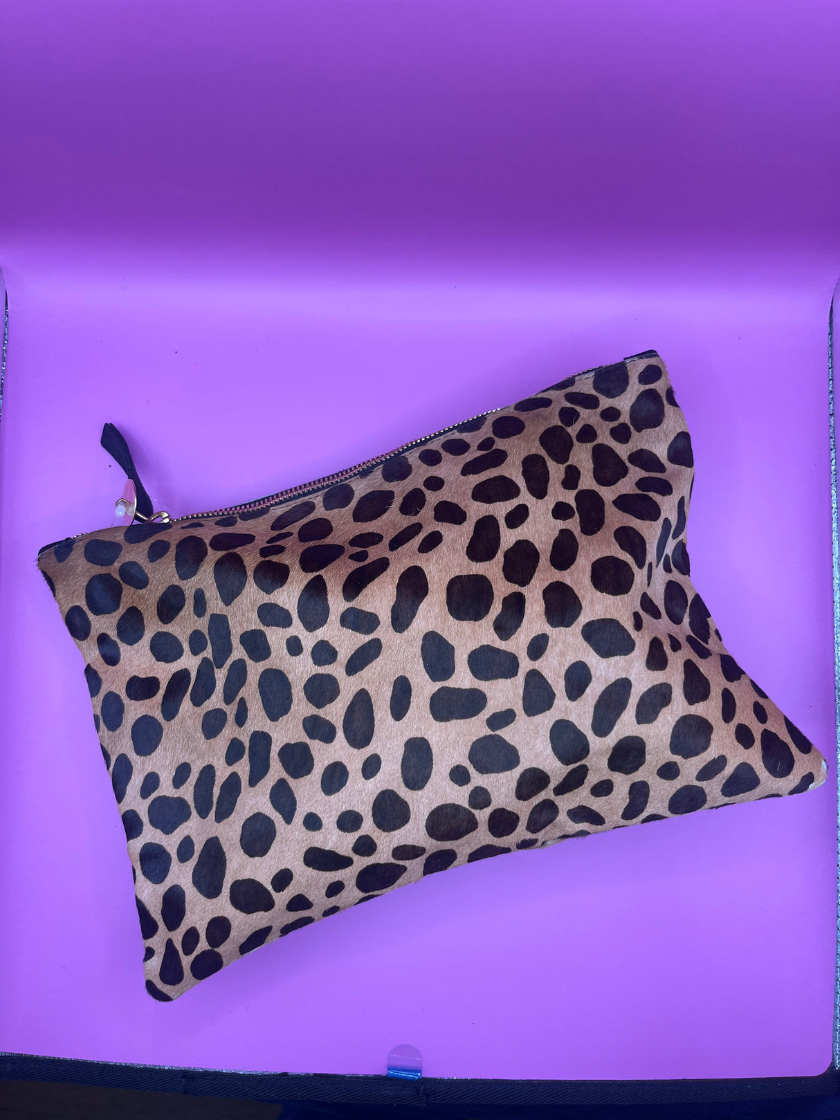 Preloved Clare V Leopard Pony Hair Clutch