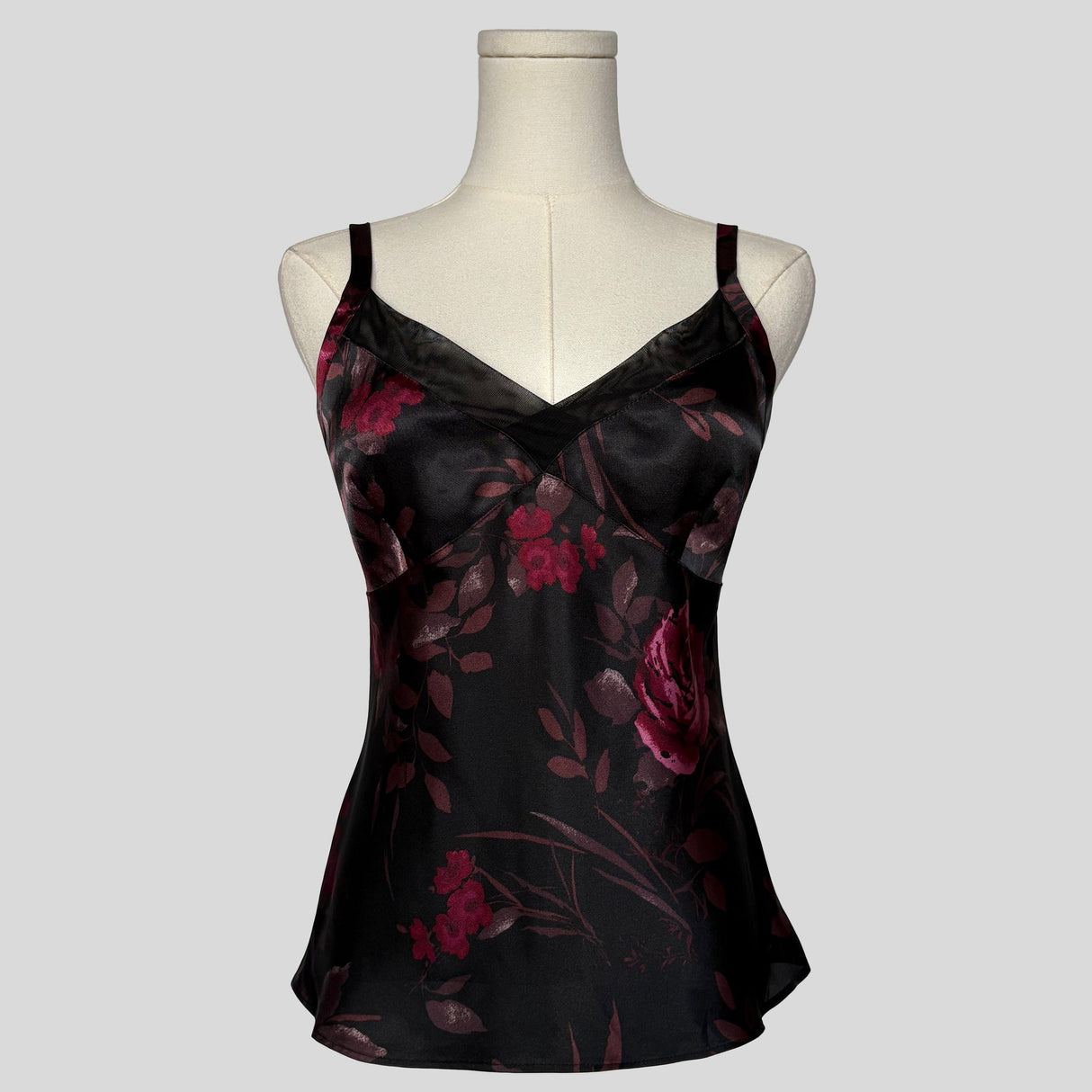 Floral silky mesh trim cami