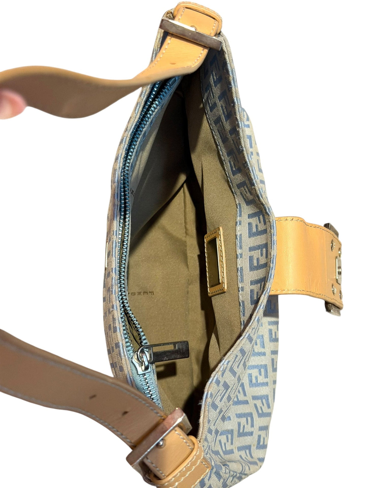 Fendi zucchino blue and beige shoulder bag