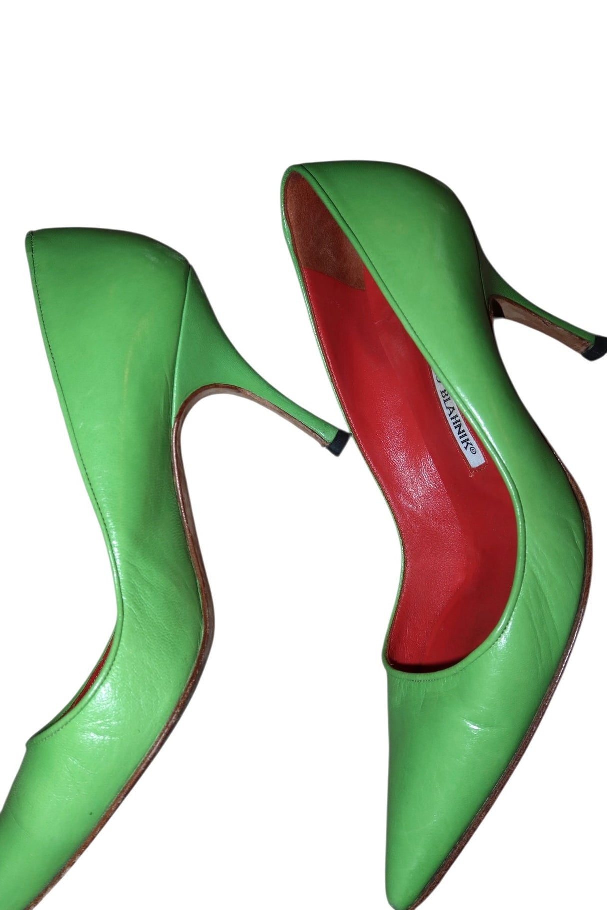 Manolo Blahnik green leather pumps (37)