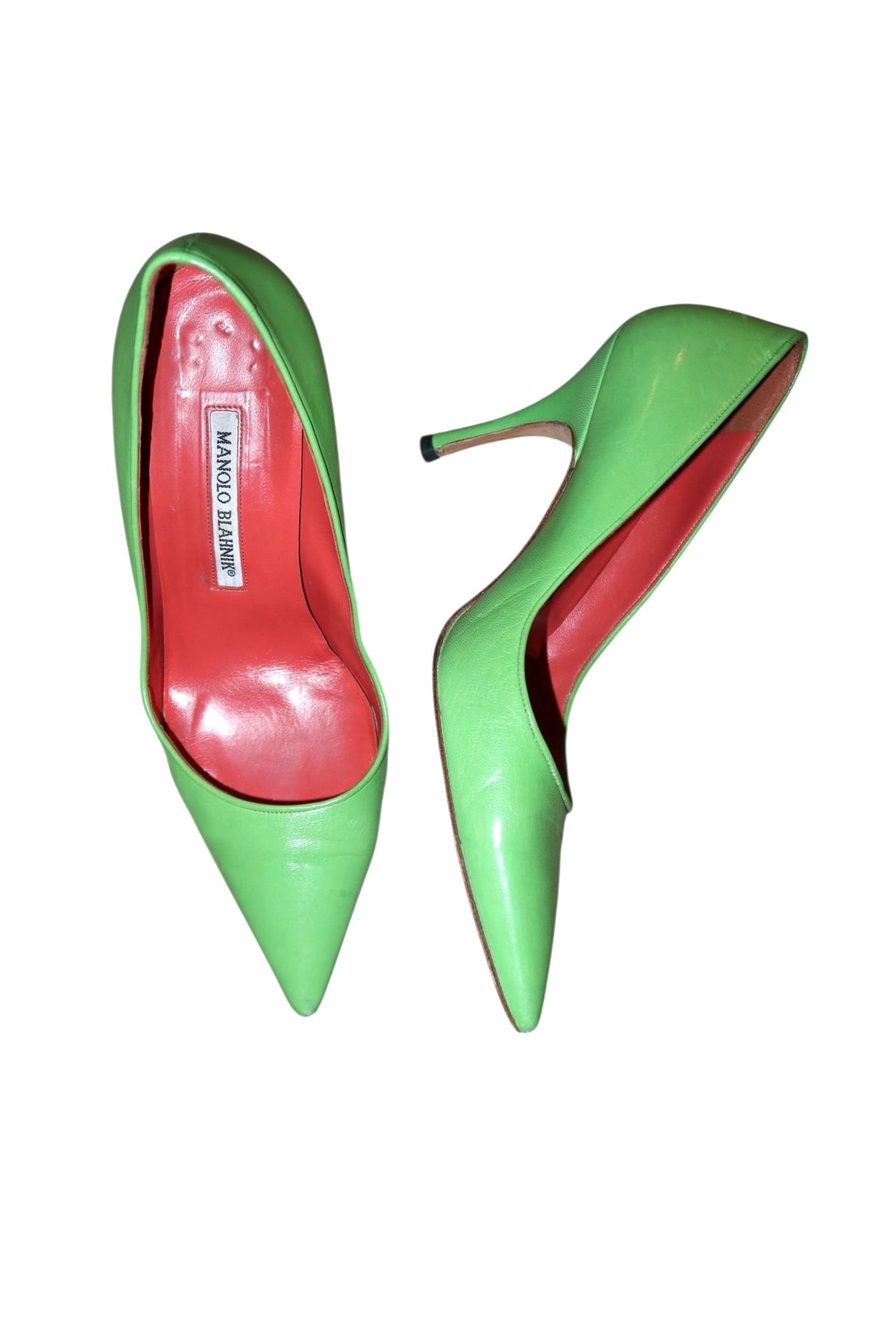 Manolo Blahnik green leather pumps (37)