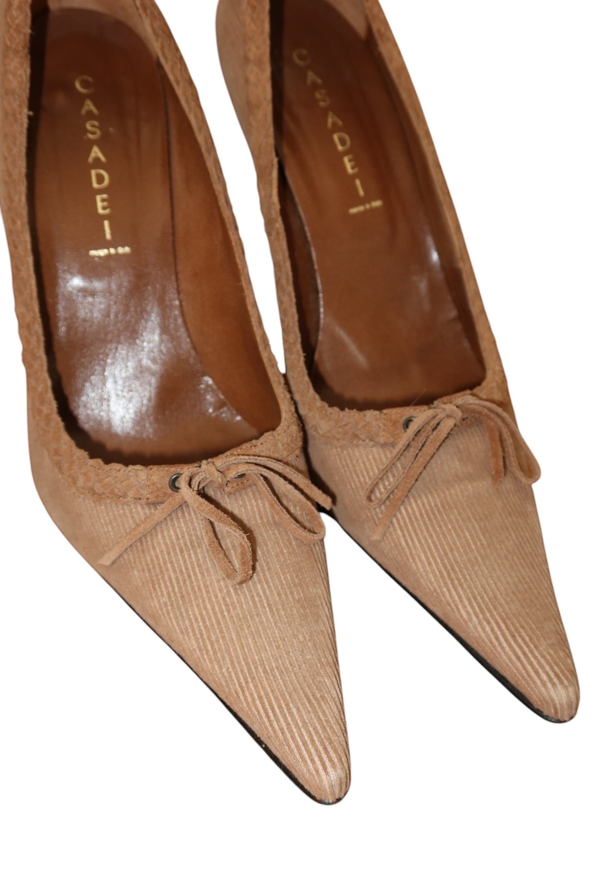 Casadei light brown corduroy heels with bow detail (10B)
