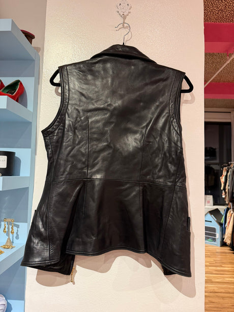 Y2K 100% leather vest gold hardware TUV #321789