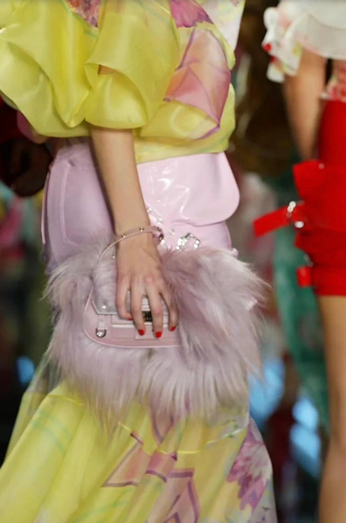 Rare Dior by John Galliano FW 2003 Pink Mongolian fur & Patent Leather Columbus Clutch - runway piece - TUV #88885