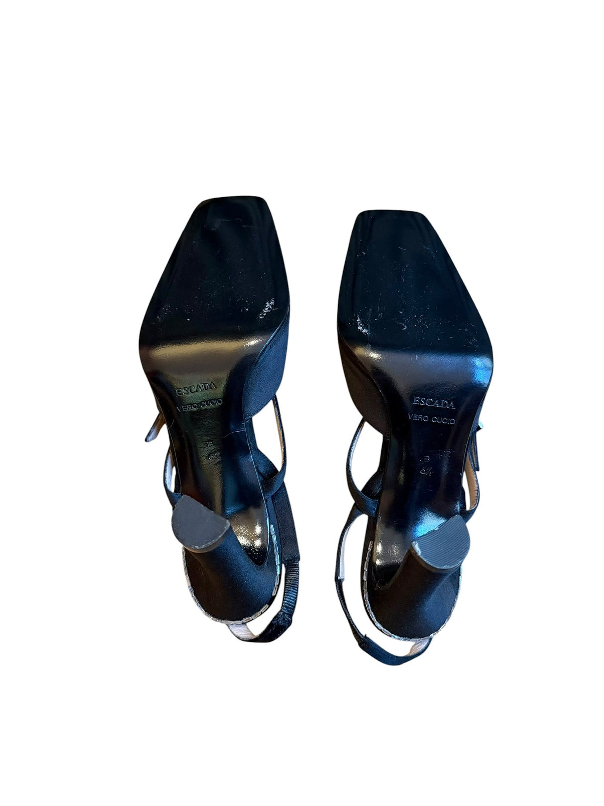 Escada black square toe heels with crystal buckle (6.5B)