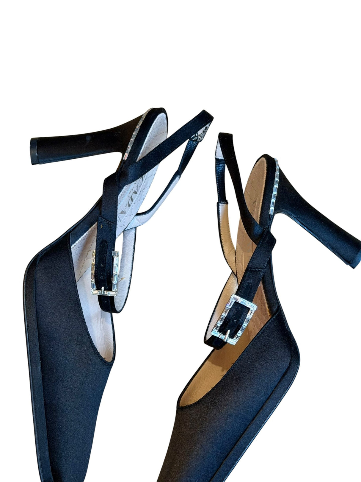 Escada black square toe heels with crystal buckle (6.5B)