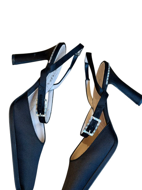 Escada black square toe heels with crystal buckle (6.5B)
