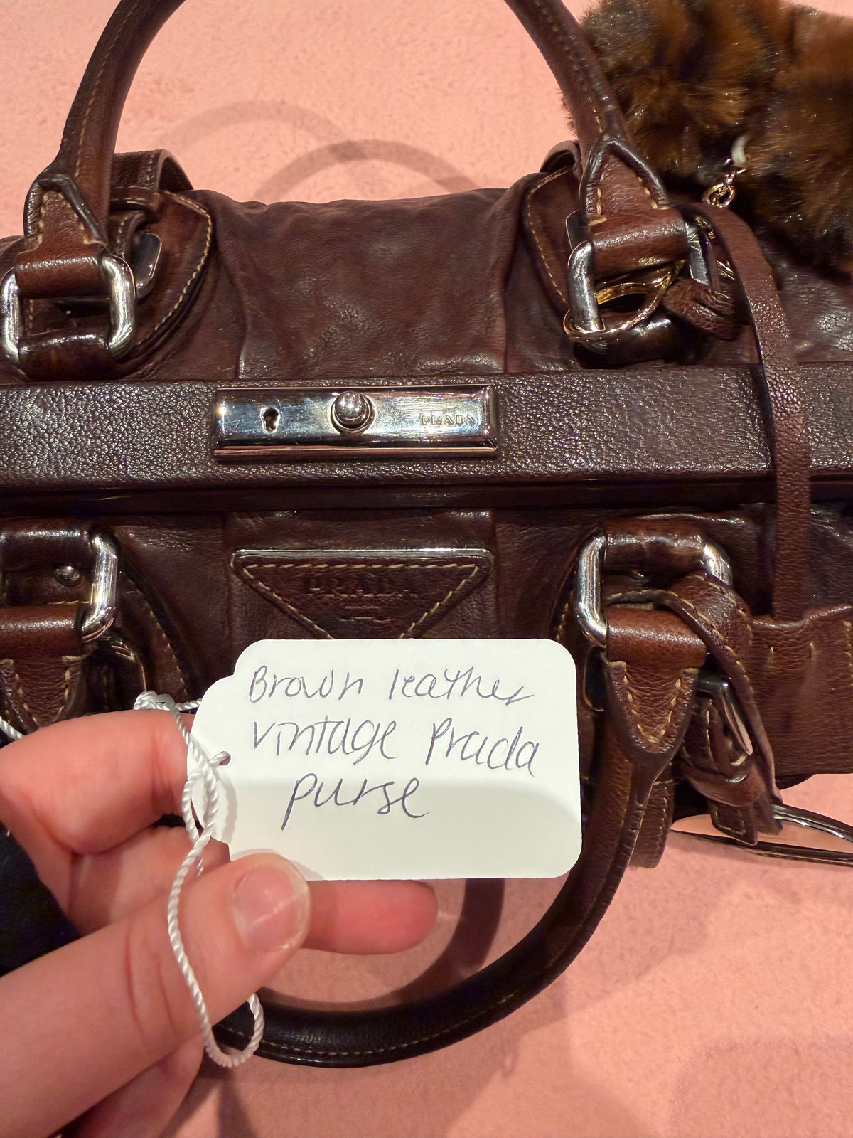 Brown leather vintage Prada purse - TUV #3213