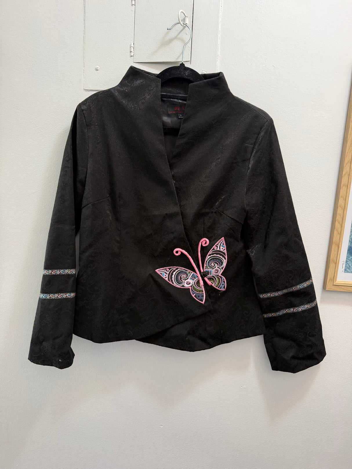 Black Y2K butterfly Asian tang jacket - TUV #12213