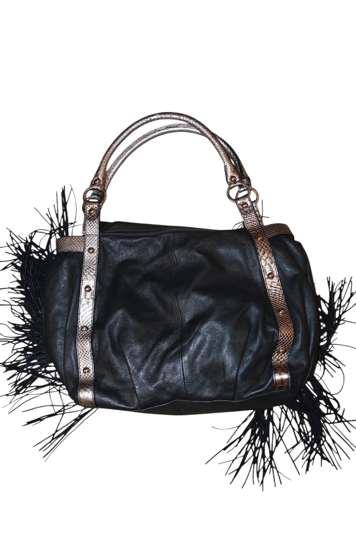 Just Cavalli large black eco leather bag with fringes