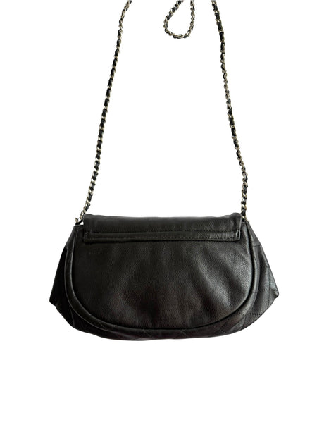 Chanel black CC caviar half moon wallet on chain bag