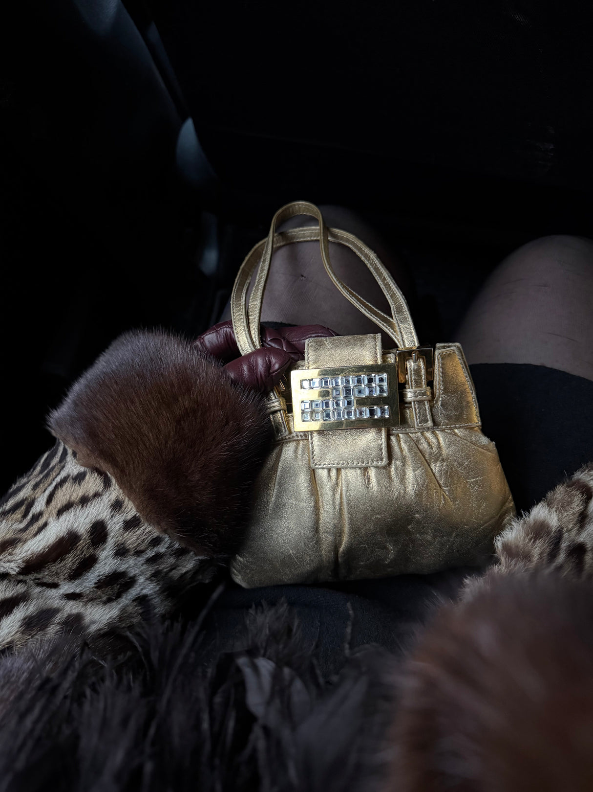 Rare Mini Gold Crystal Embellished Vintage Fendi