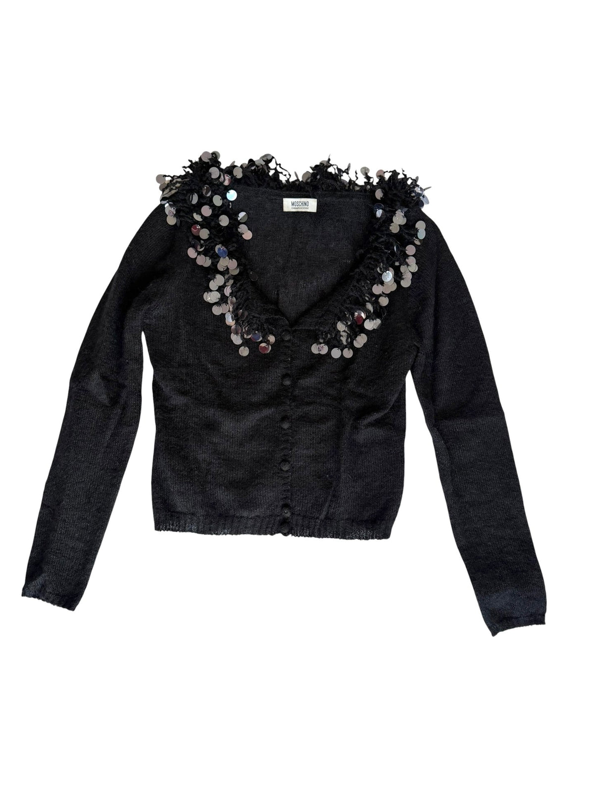 Moschino black wool cardigan with silver pailletes