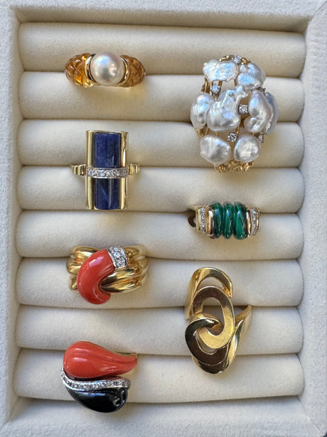 14K Gold and Lapis Cylinder Ring with Diamond Band