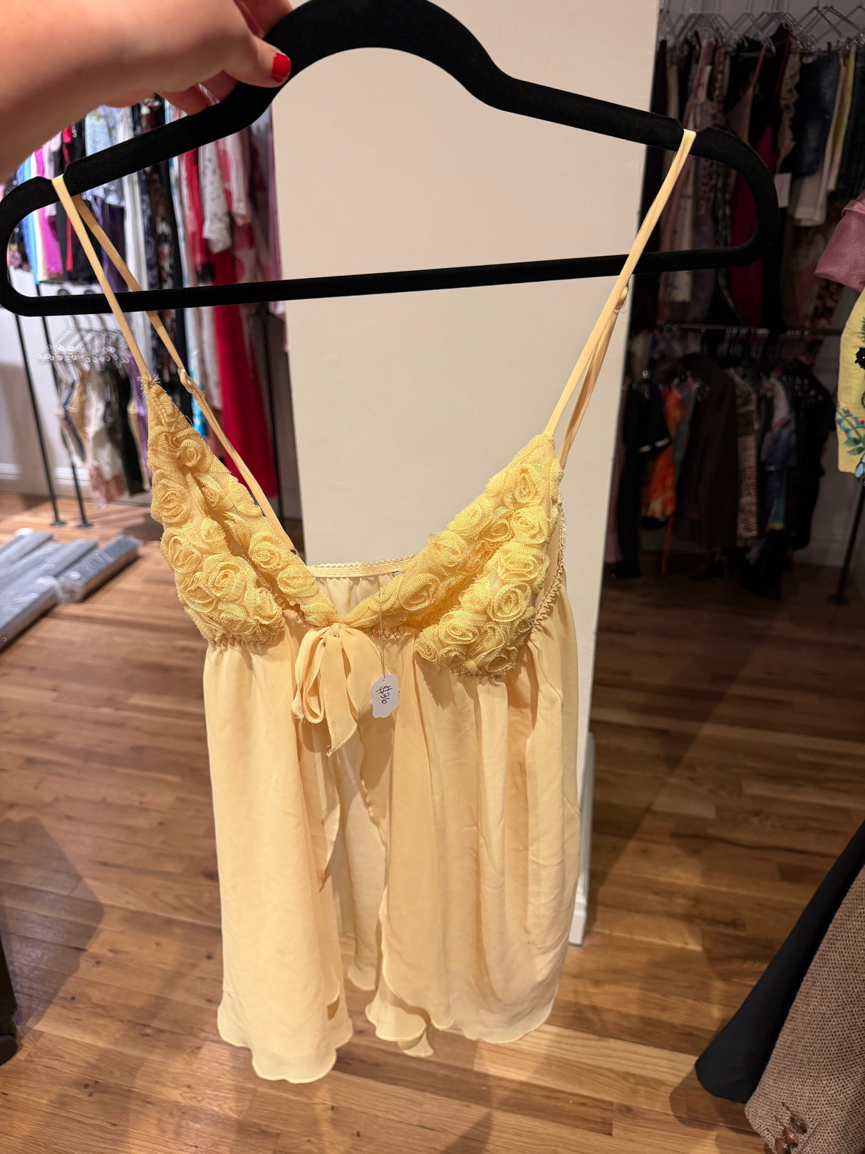 Yellow rose front tie closure tank top - SKU tuv #135