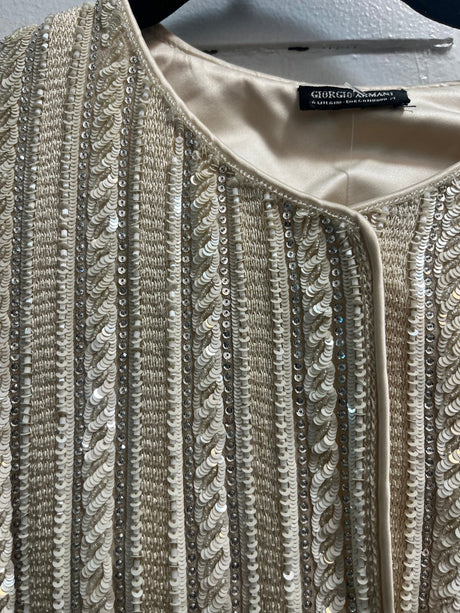 Stunning Giorgio Armani White Beaded Cropped Sleeveless Evening Jacket