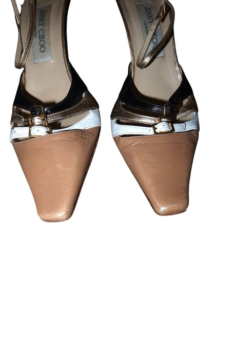 Jimmy Choo tan/multi color leather heels with gold details (36.5)