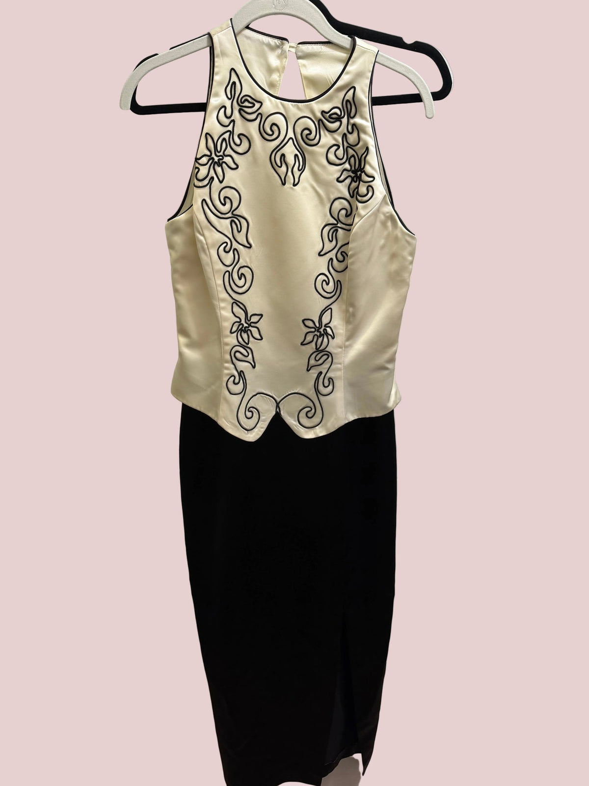 Jessica McClintock for Gunne Saxe white and black evening gown