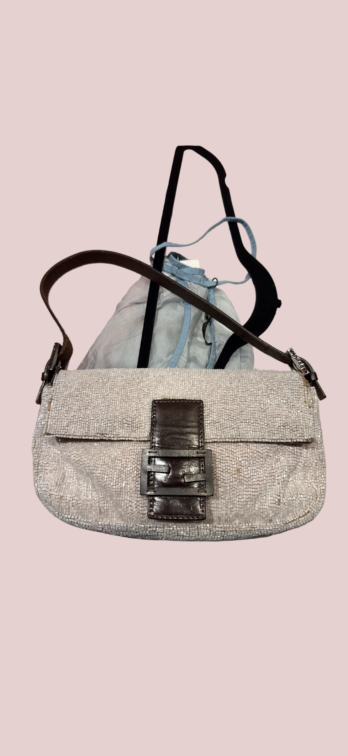 Vintage 2000s white beaded Fendi Baguette - As is TUV #3456