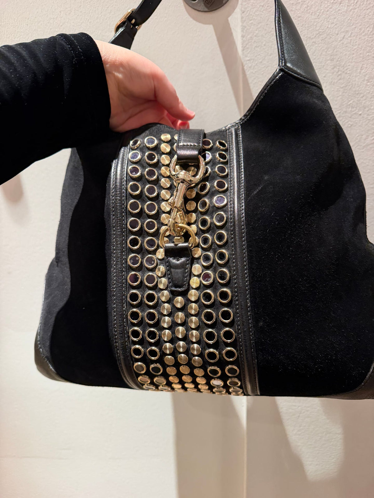 Gucci Black Suede Stuffed Bouvier Jackie O Bag - TUV #321753
