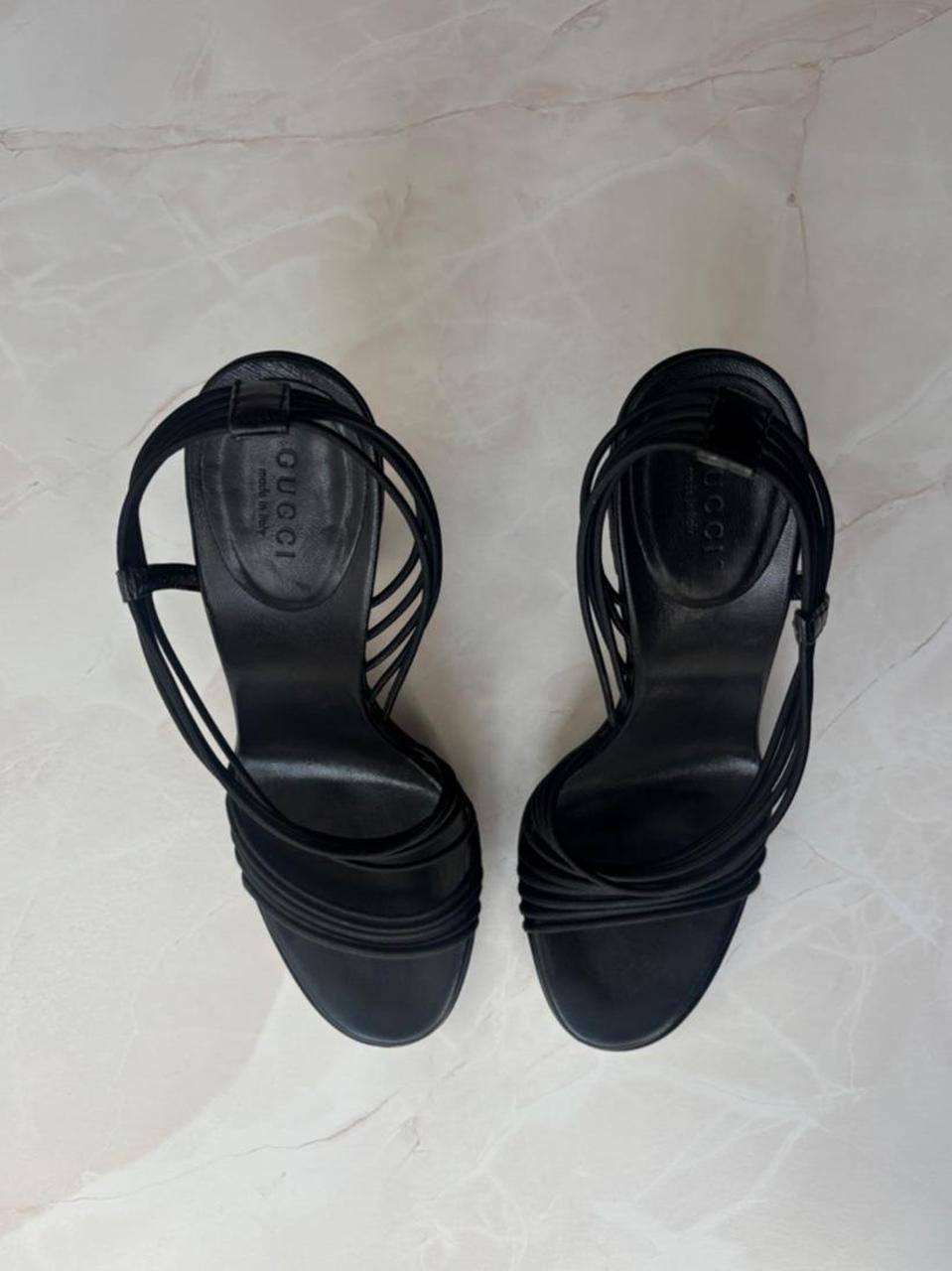 Gucci US 7 Black Leather Strappy Stiletto Sandal