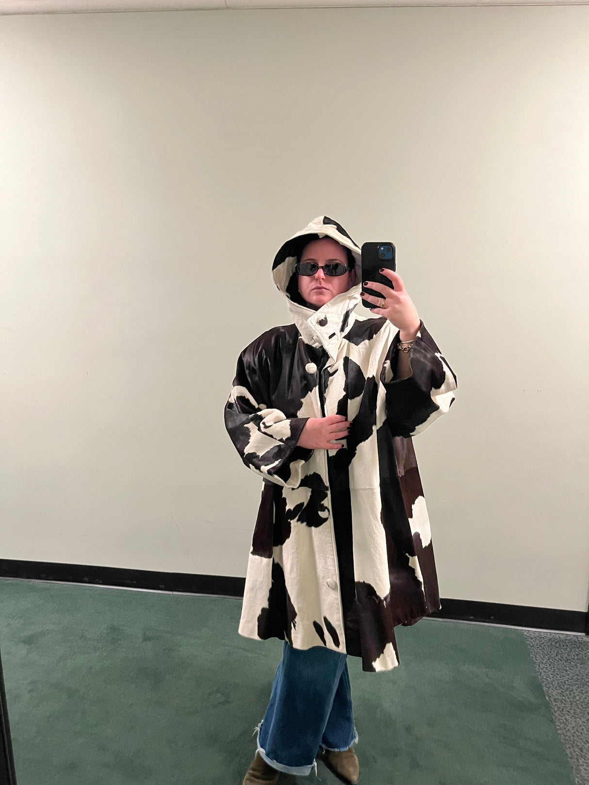 Mohl New York Fur Company Calf Hair Cow Hide Print Jacket with detachable hood