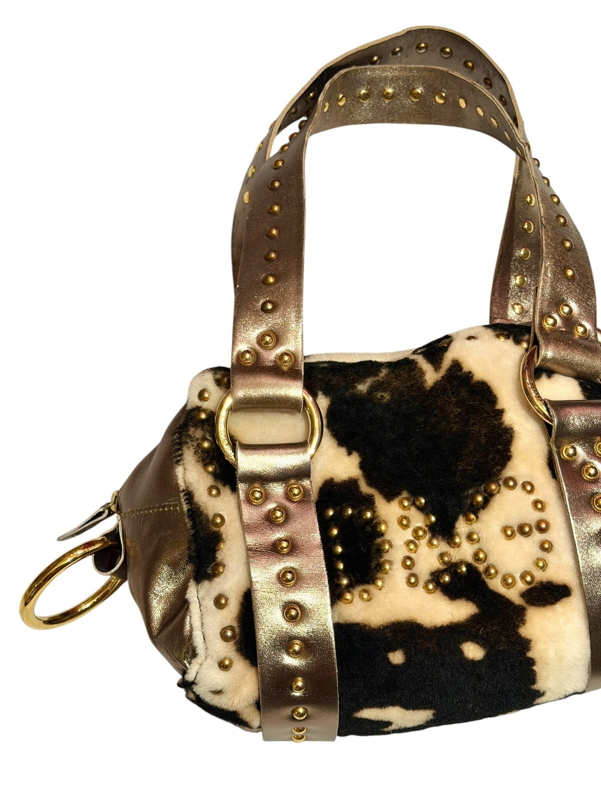 Dolce & Gabbana faux fur cow print bag with metallic straps