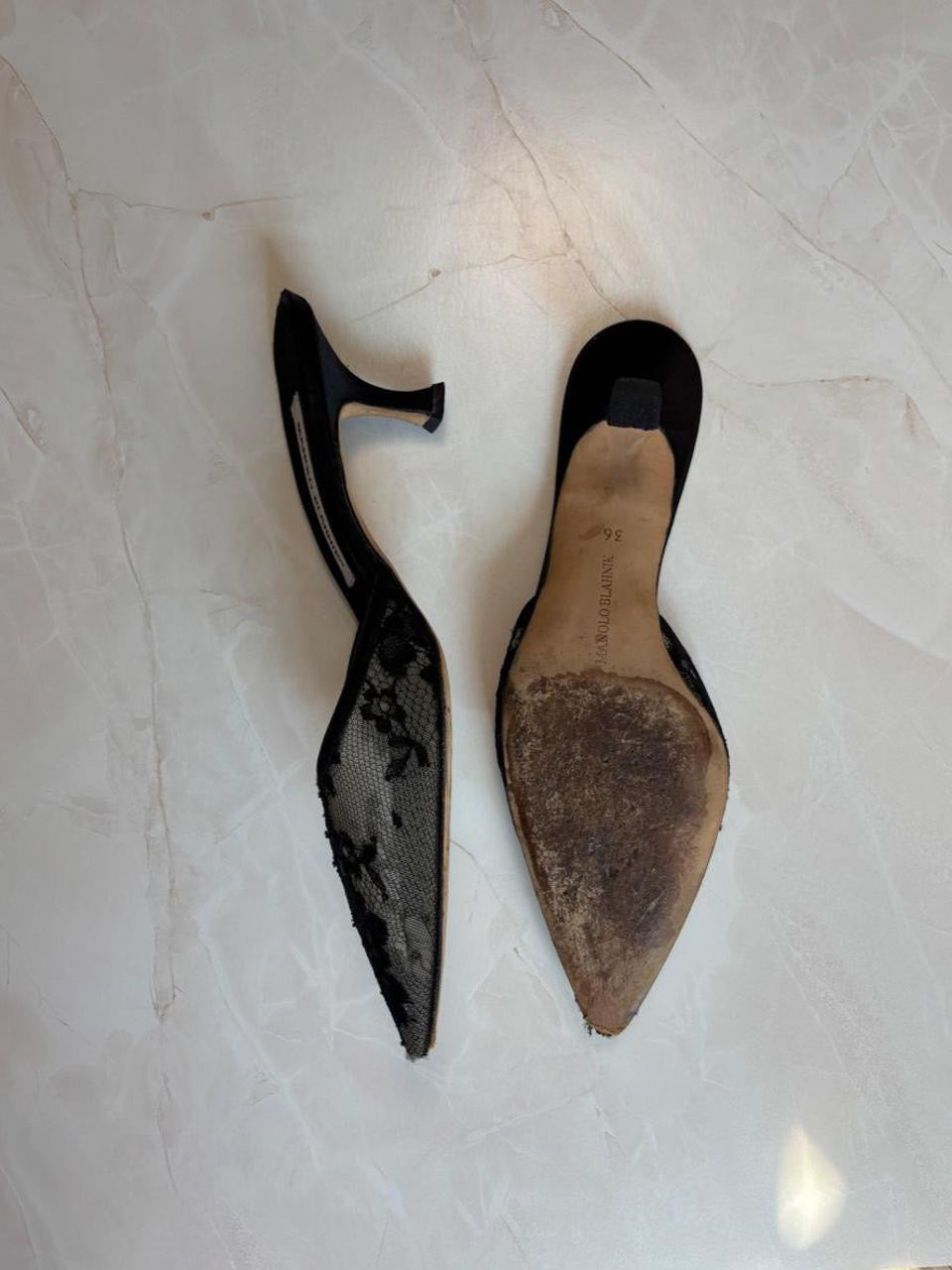 Manolo Blahnik EU 36 Black Lace Pointed Toe Mule