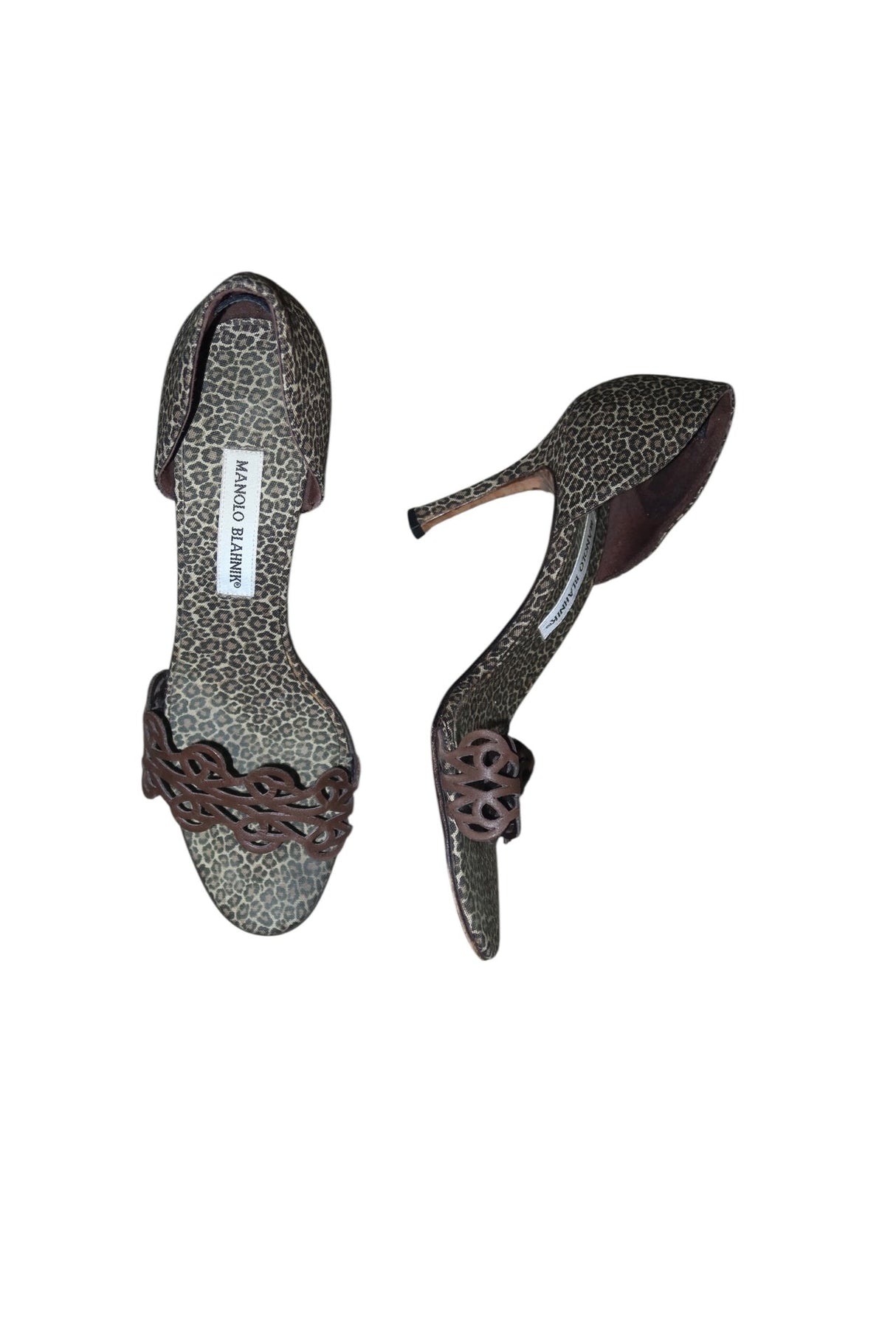 Manolo Blahnik leopard heels with laser cut detail (39.5)