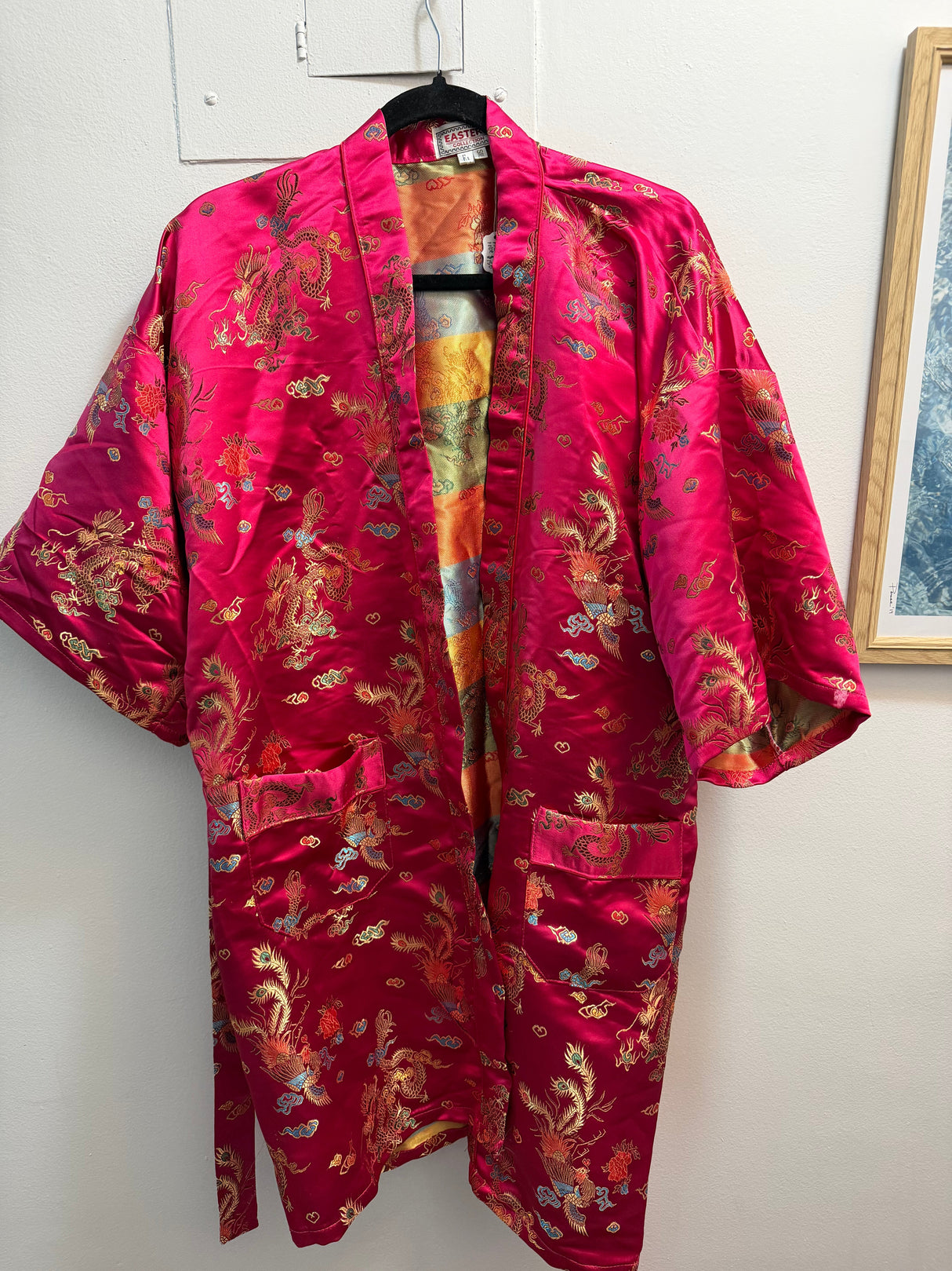 100% silk pink Asian style robe with belt