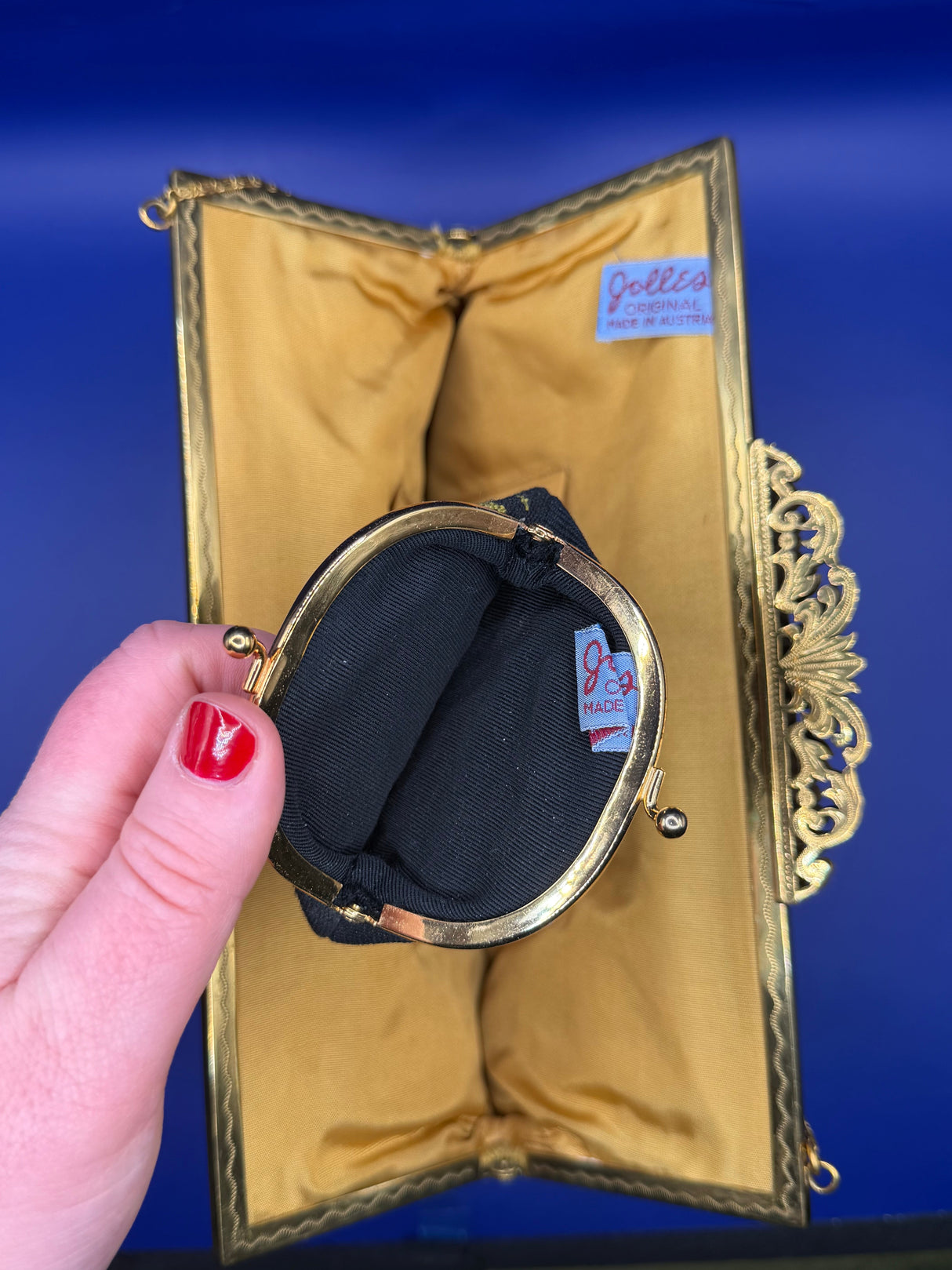 Jolles Original Austrian Petit Point Evening Bag w/matching mini floral coin purse