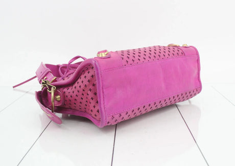 Balenciaga Perforated Mini City Bag in Pink Leather