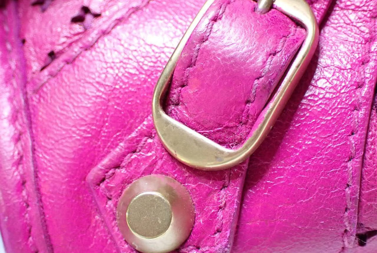 Balenciaga Perforated Mini City Bag in Pink Leather