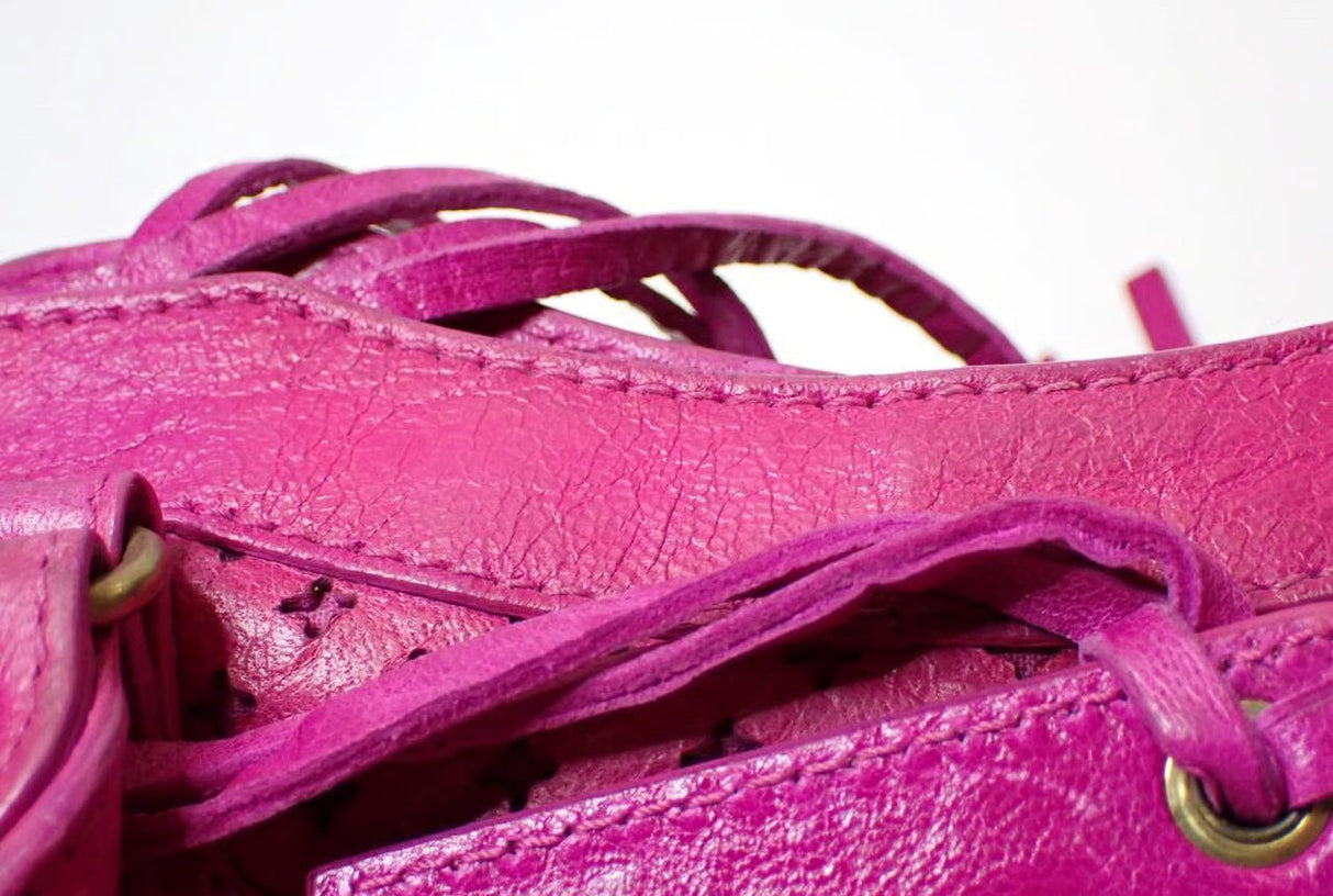 Balenciaga Perforated Mini City Bag in Pink Leather