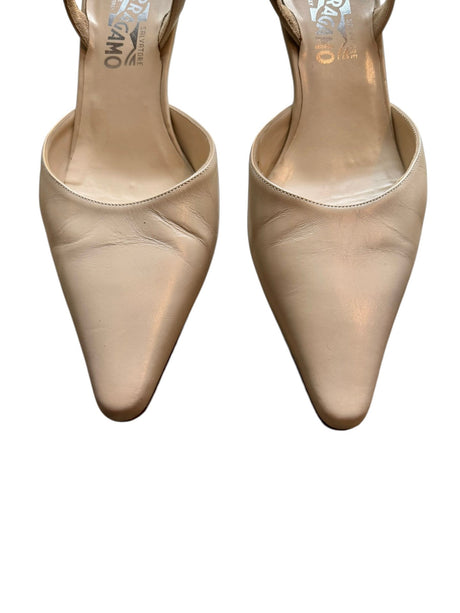 Salvatore Ferragamo ivory slingback heels (8.5)